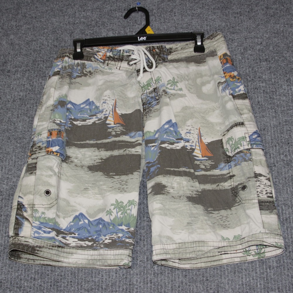 Old Navy‎ Mens Swim Trunks Shorts Boardshorts Tropical Sailboat Palms Size S